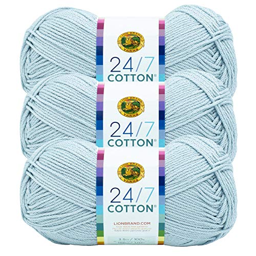 Image of Lion Brand 24 /7 Cotton Yarn, Yarn for Knitting, Crocheting, and Crafts, Cool Grey, 3 Pack | Light Worsted 100% Mercerized Cotton Yarn for Crochet, Knitting, Craft, 185 Yards of Natural Fiber for Tees, Bags, Dishcloths