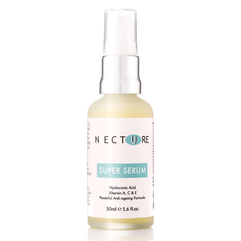 NECTURE Premium Super Serum, Vitamin A C & E with Hyaluronic Acid, Organic, VEGAN, SUPER SIZE 50ML, Made in UK, Anti Ageing, Collagen Boosting & Anti Wrinkle, Plumps, Brightens & Hydrates.