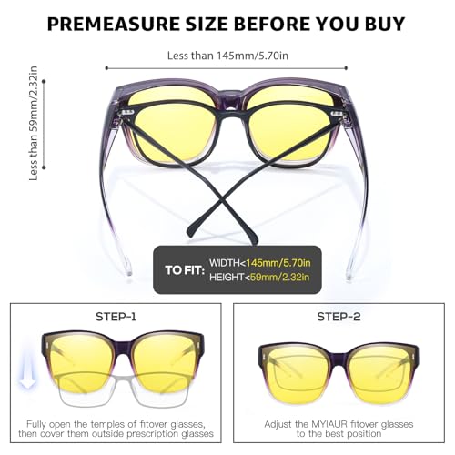 Myiaur Night Vision Driving Glasses Fit Over Glasses for Women - Polarized Anti-Glare Nighttime Yellow Lens4