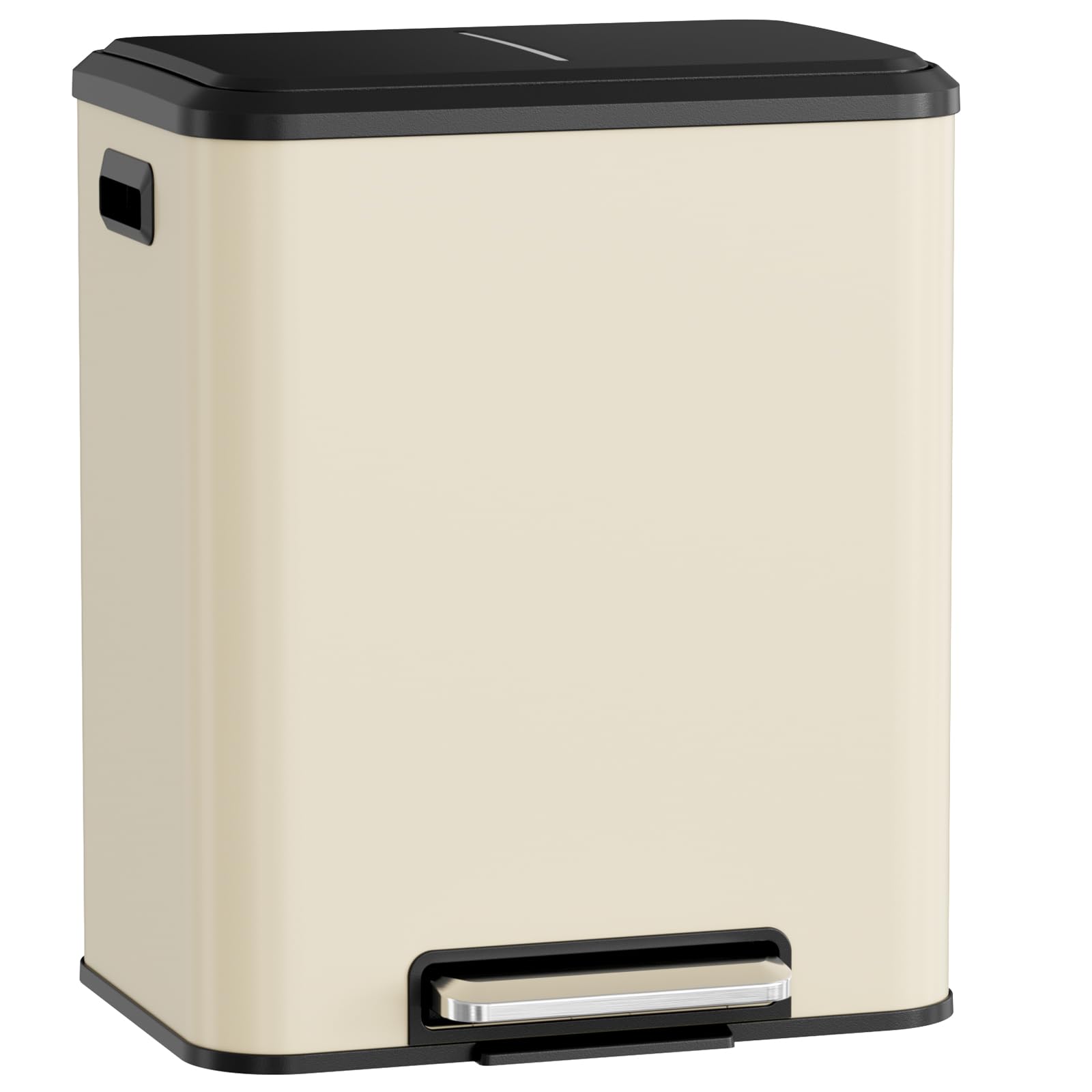 LIFERUN Mülleimer 2 Fächer, Mülltrennsystem 2 x 15 L,Sandbeige | Abfalleimer Küche aus Edelstahl, Softclose Deckel, Inneneimer Abnehmbar mit Griffe,Doppelfach Treteimer,für Single-Wohnung