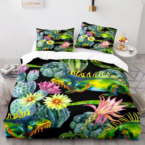 Housse de couette 90x190 lézard noir et sa taie en microfibre pour lit enfant
