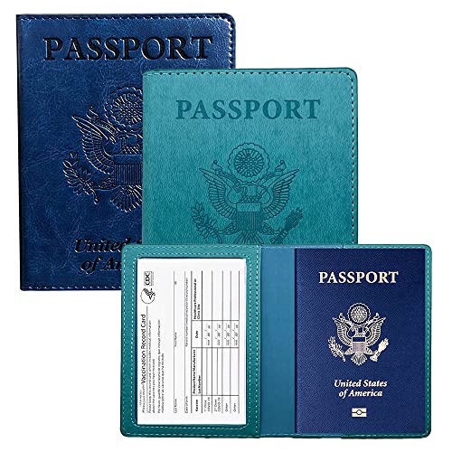 2 Pack Passport and Vaccine Card Holder Combo, Leather PU Passport Holder and Vaccine Card Holder, Women’s and Men’s…