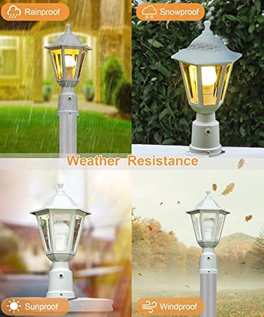 FUDESY Dusk to Dawn Outdoor Post Light, White Modern Exterior Post Lantern with Pier Mount Base, Plastic Waterproof Lamp Light Fixture for Garden Yard Patio Pathway, LED Bulb Included