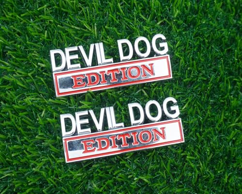 Image of 2pc Devil Dog Edition Emblem 3D Dog Edition Fender Tailgate Badges Bumper Decal Sticker Nameplate for Universal Vehicle, Car, Truck, SUV Motorcycle Accessories Decoration (Silver Red)