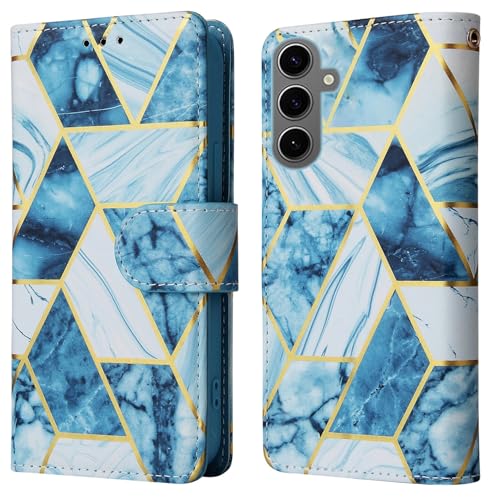 Image of ClickCase for Samsung Galaxy M35 5G Marble Series Faux Leather Back Case Card Holder Wallet with Magnetic Closure Flip Cover for Samsung Galaxy M35 5G (Marble Blue)
