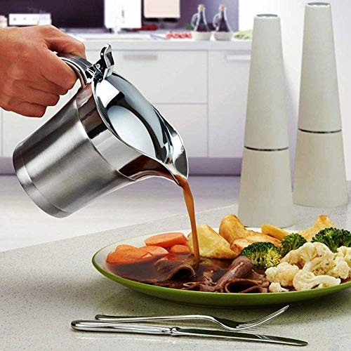 450ml Gravy Boat with Lid, Double Wall Stainless Steel Insulated Gravy Warmer Sauce Server Jug for Gravy, Cream, Sauce, Salad Dressing