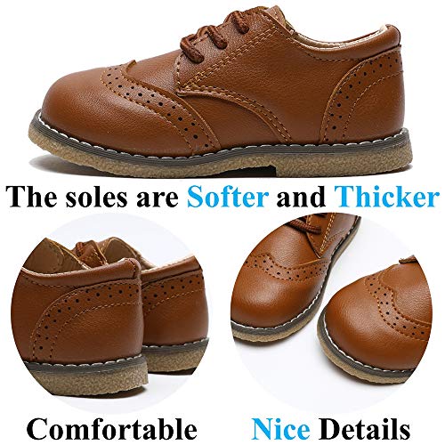 Timatego Toddler Boys Girls Oxford Shoes Pu Leather Lace Up School Loafer Flats Baby Infant Uniform Dress Shoes(Toddler/Little Kid) 5.5 Toddler 01 Brown Ean #TOP4