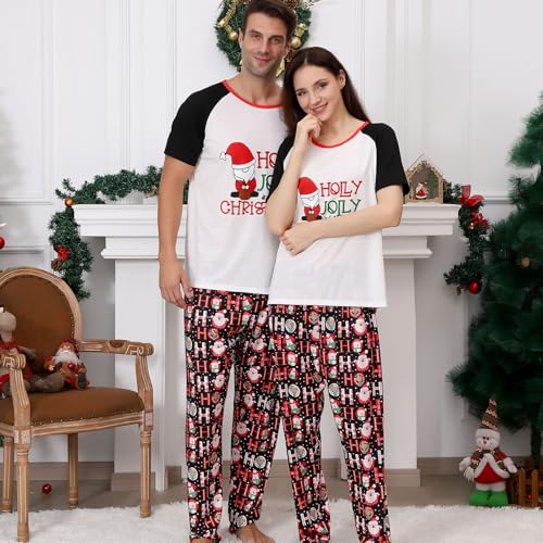 PYAEAS Christmas Pajamas for Family Matching Holiday PJ's Jammies Sets with Short Sleeve Tee and Pants Sleepwear Loungewear3