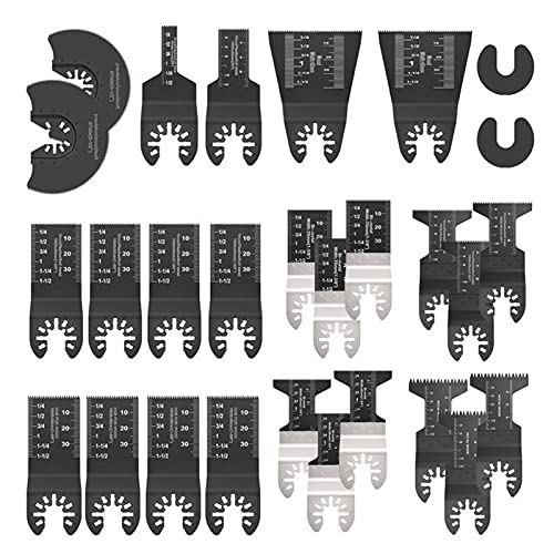 LKEREJOL Saw Blades Set, 28pcs Grinding Multi Tool Oscillating Saw Blade Set Sharp Quick Release Durable for Fein Black-Decker Chicago Craftsman Bolt-on Multi-Max Fein Multimaster