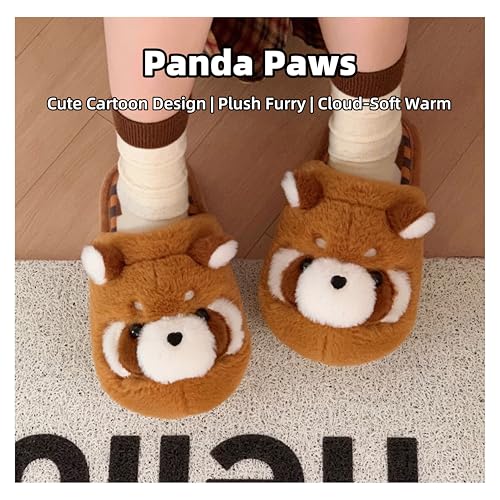 Women's Cute Cartoon Red Panda Plush Slippers - Closed-Toe, Warm Fuzzy Lining, Non-Slip Sole, Cozy for Indoor Home Use3