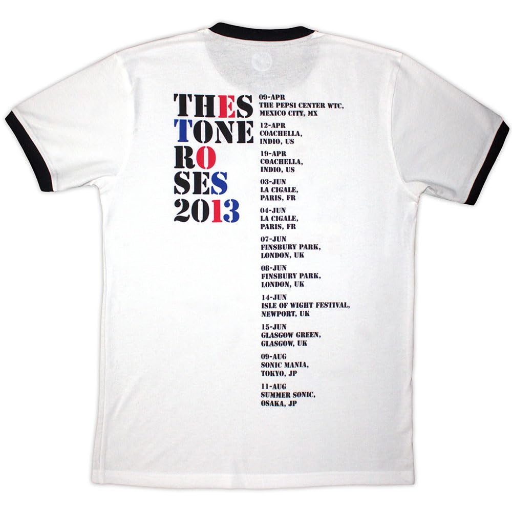 Rock Off Officially Licensed Products Men's White The Stone Roses 2013 Tour Ringer T Shirt M