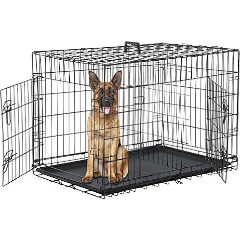 Dog Crate for Large Medium Dogs Folding Dog Kennel Cage with Plastic Tray & Divider 48" Indoor Outdoor Metal Double Door Pet Playpen Heavy Duty Dog Pen Enclosure, Black Cover