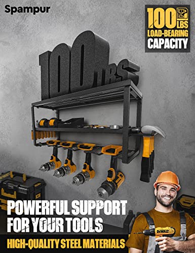 Power Tool Organizer With Charging Station, Drill Holder Wall Mount, Garage Storage Rack For Handheld, Metal Tool Shelf, Utility Rack For Cordless Drill & Power Tools, Gifts For Father's Day #TOP3