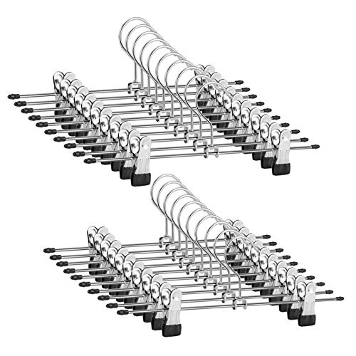 Xiao MO GU Cintres à pantalons pour jupes avec clips antidérapants réglables 28 cm (11), Cintres en métal pour jupes chaussettes, Lot de 20