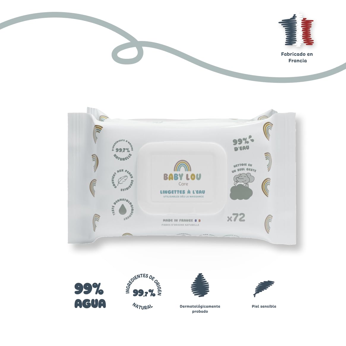 Toallitas de Agua 3 × 72 uds | Toallitas Bebé Suaves y Calmantes | Aptas Desde el Nacimiento | Pieles Sensibles | 99,7% Ingredientes de Origen Natural