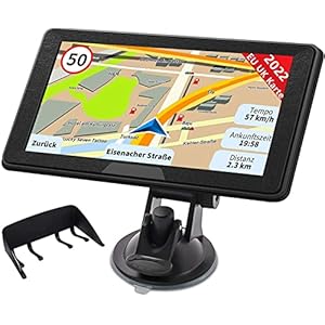 GPS Navigationsgerät für Auto LKW – Jimwey LKW Auto Navi 7 Zoll Navigation, Lebenslang Kostenloses Kartenupdate mit 2022 Europa UK 52 Karten, POI Blitzerwarnung Sprachführung Fahrspur, Sonnenblende