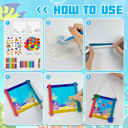 Cinrobiye 24 Sets Ocean Crafts DIY Under the Sea Craft Kit, Ocean Animal Scene Sticker Art Set for Creative Craft Projects, Summer DIY Activities, Party Decorations & Educational Craft Use - Image 3