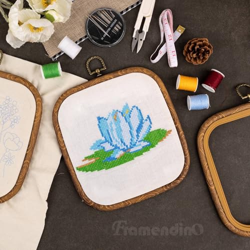 Image of Framendino, 3 Pack Imitation Wood Embroidery Hoops Cross Stitch Craft Hoop Frame for Holiday Decoration 5.71 inchx6.5 inch