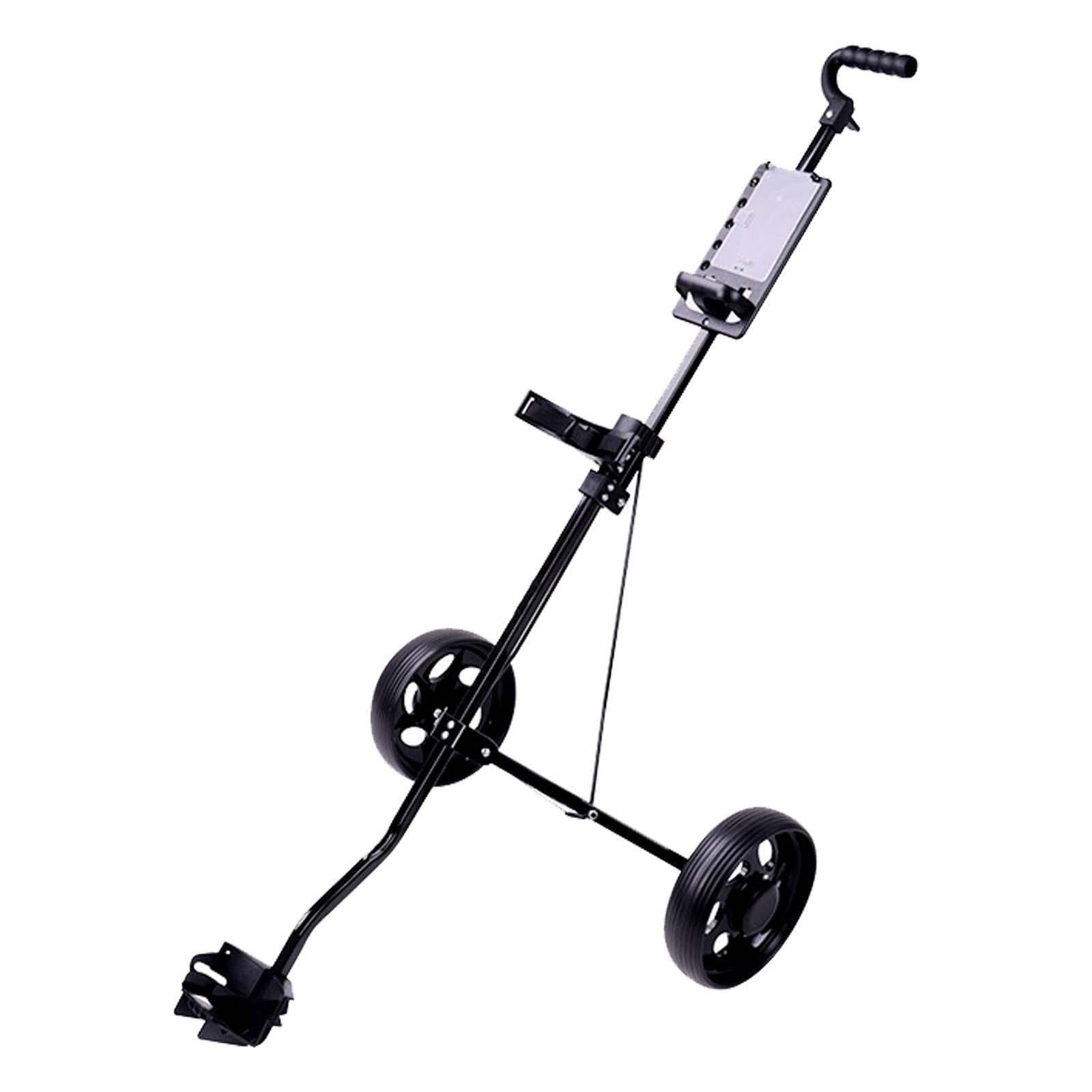 Golftrolley mit großem Fassungsvermögen, ideal für den Transport von Golftaschen auf dem Golfplatz. Der zweirädrige Schiebe und Ziehwagen ist aus