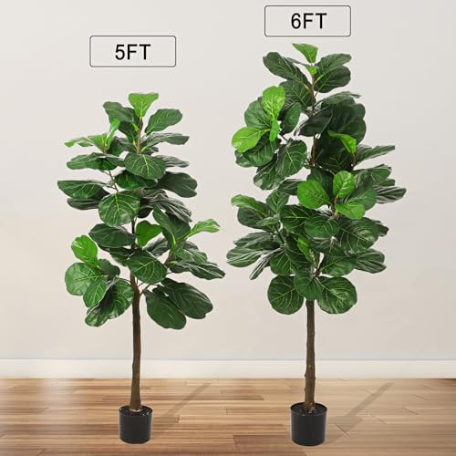 Artificial Fiddle Leaf Fig Tree, 6FT Fake Fig Silk Tree in Pot Artificial Tree, Ficus Lyrata Faux Trees for Home Office Living Room,Decorative Fake Plants for Indoor Entryway Decor Home Office 1 Pack