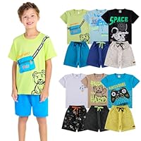 Kit Sortido 14 Peças de Roupa Curta Infantil Menino - 7 Conjuntos Curto Verão Masculino Bebê (Cores Sortidas, 1 (veste 6 a 12 meses))