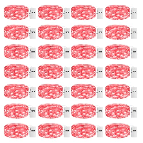litogo 24 Pack Fairy Lights Battery Operated, Twinkle String Lights Battery Powered Waterproof Small Mini Silver Wire for Christmas Mason Jars Wedding Table, Red
