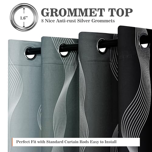 Image of MYSKY HOME Black and Greyish White 95% Blackout Ombre Curtains 96 inch Long 2 Panels Set for Living /Dining Room Geometric Patterned Black Out Thermal Insulated Grommet Drapes, 52 inch W Each Panel