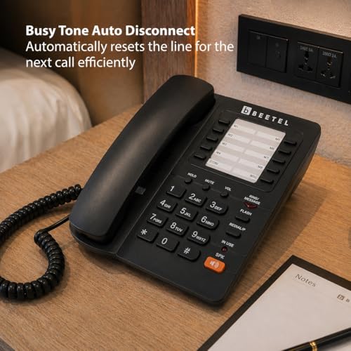 Image of Beetel H90 Corded Hotel Phone,Speaker Phone, 8 one Touch Memory, 2 Step Handset & Ringer Vol Control, Music on Hold, Inuse /Ringer LED, Desk /Wall Mountable, Redial /Pause /Mute /Privacy Guard (Black)