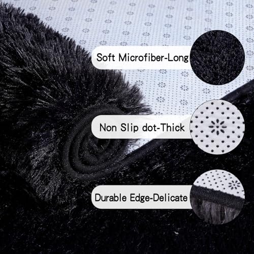 KING DARE Throw Rugs for Bedroom, 2x3 Area Rug for Dorm, Small Black Rug Fluffy Shaggy Plush Carpet Fuzzy Shag Non-Slip Washable Soft Rug for Bedside Closet Girls Boys Room Indoor Decor