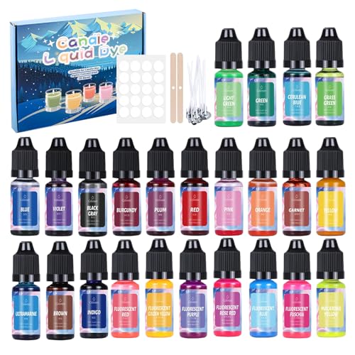 VIBINHO Kerzenwachs Farbe - 24 Farben Flüssig je 10ml - Hochkonzentrierter Kerzenfarbstoff für Kerzenherstellung - Kompatibel mit Sojawachs, Bienenwachs, Paraffinwachs, Gelwachs