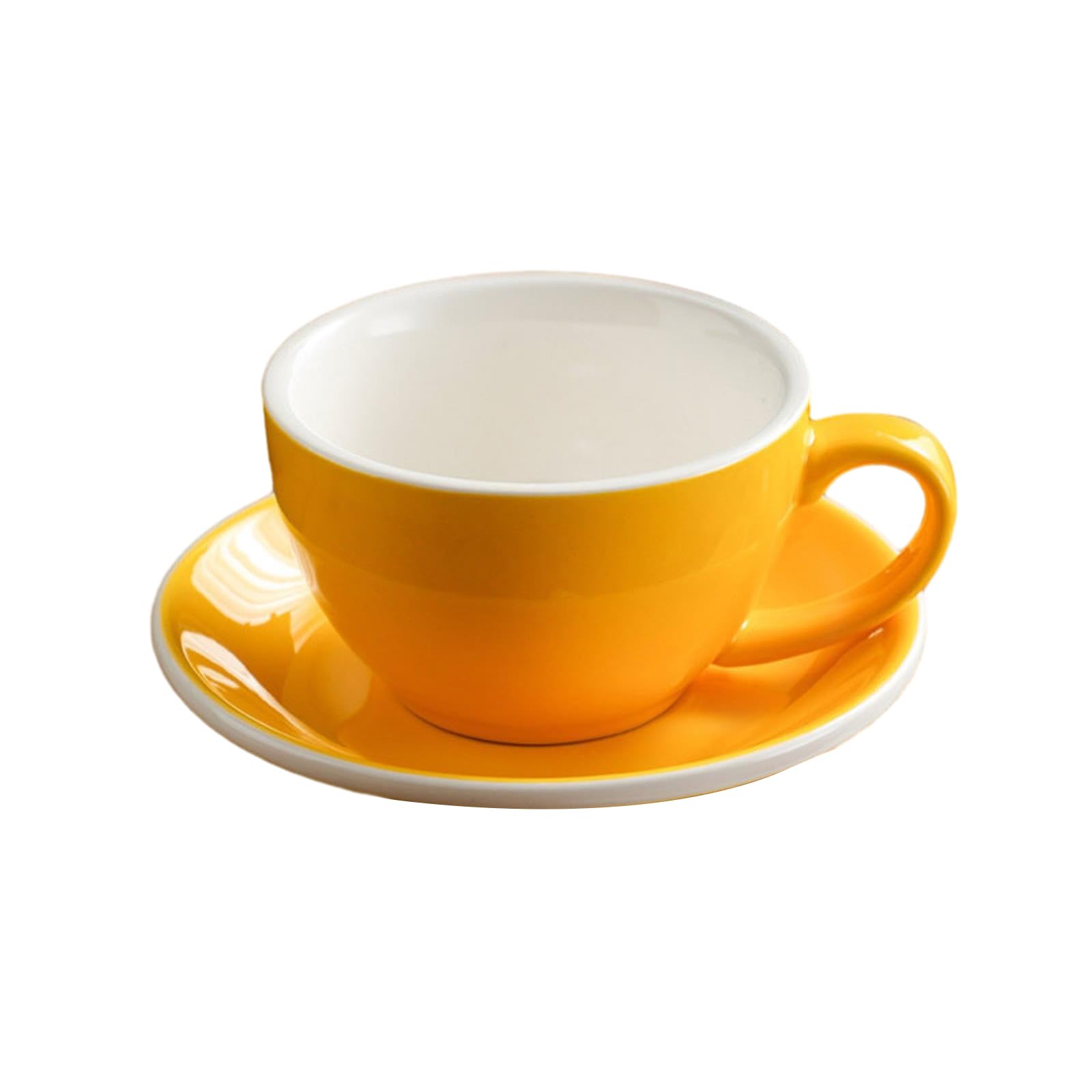 Europejski Zestaw Filiżanek do kawy, Filiżanka i spodek z cienkiej porcelany, Europejski kolorowy ceramiczny zestaw kubków do kawy 300 ml/10 uncji, kubek na mleko z białą krawędzią (Lake Blue R)