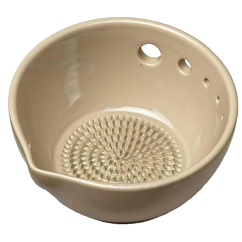 Ctrlzs Multi-Function Kitchen Tool- Handmade 2-In-1 Stoneware Herb Stripper And Grater Bowl With 5 Hole Size Options