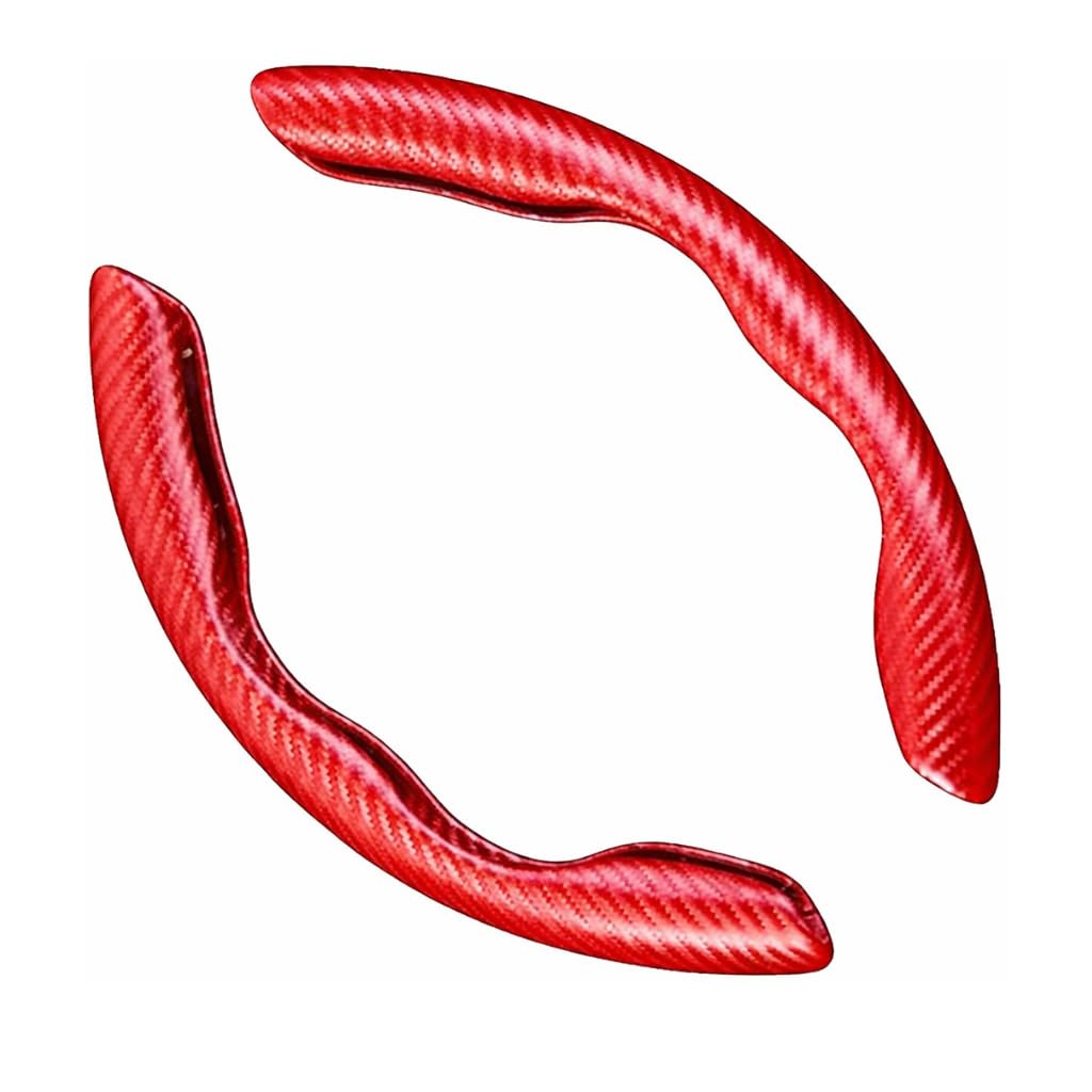Red Carbon Fiber Steering Wheel Grip Covers, Non-Slip Ergonomic Handle Grips for Enhanced Control, Reduced Hand Fatigue, Sporty Interior Upgrade, Easy Wrap-On Installation, Universal Fit