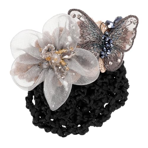 LOLIPPYY 花?職業用お団子ヘアネット 銀灰粗網 ヤーン アイアン製 仕事用ヘアカバー 髪を整えるフォーマルヘアアクセサリー 銀行員やサービ