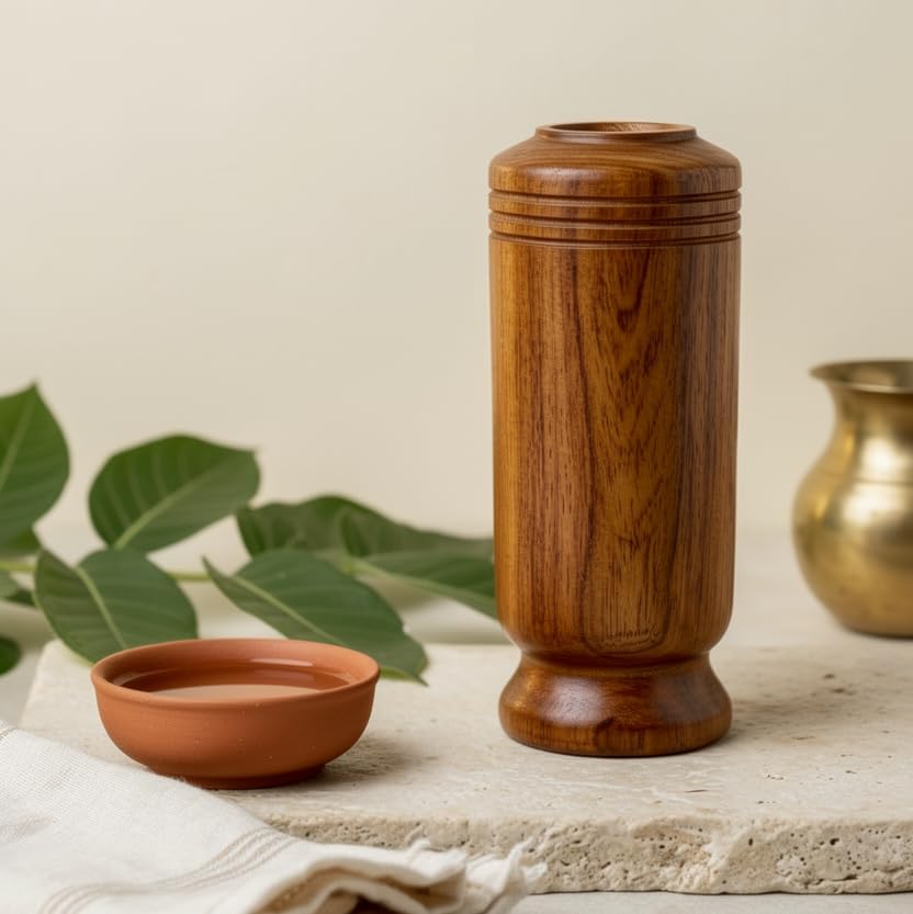 Image of Vijaysar Glass Wooden Tumbler for Diabetes Control | Original Vijaysar Wood Water Glass | Handcrafted Ayurvedic Drinking Cup for Overnight Water Storage & Healthy Lifestyle
