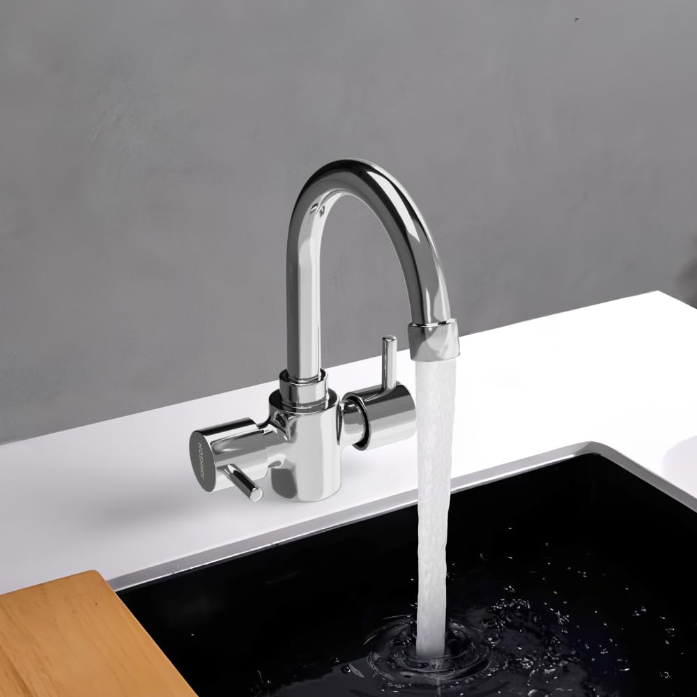 Johnson Bathrooms Coral Brass Center Hole Basin Mixer Faucet |Chrome Finish| High Pressure Resistant & Leak-Free| with 2 Braided Hoses| Provision for Hot & Cold Water| 10 Years Warranty-image-28