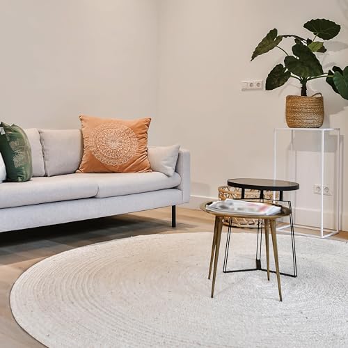 Hausattire Hand Woven Jute Braided Rug, 4’ Round – Off White, Reversible Boho Entry Area Rugs for Kitchen, Living Room I Farmhouse Decorative Floor Rug, 4 Feet Round