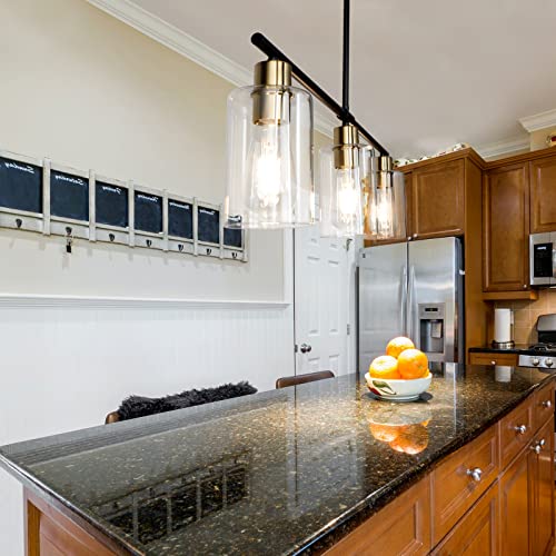 Kmaipem Kitchen Island Lighting, 3 Lights Industrial Pendant Light With Glass Shades, Modern Island Lights For Kitchen Dining Room Living Room Bar Pool Table Light, Black And Gold Chandelier #TOP3