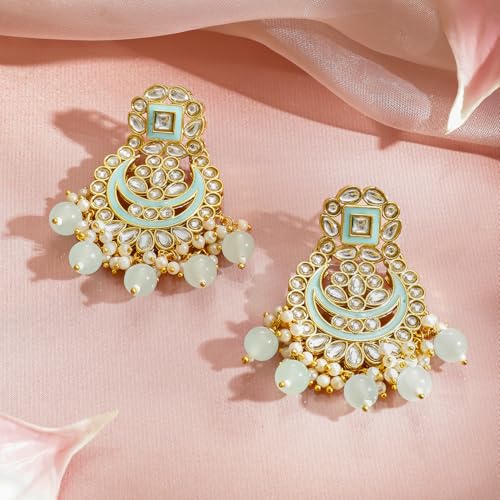Image of Rubans Long Dangler Earrings Kundan & Pearl Ethnic Jewellery Gift for Women & Girls