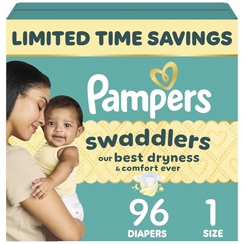 Image of Pampers Swaddlers Diapers, Size 1 (8-14 lbs), 96 Count, Absorbent, Keeps Baby Dry and Comfortable, Skin Safe Disposable Baby Diaper (Packaging May Vary)