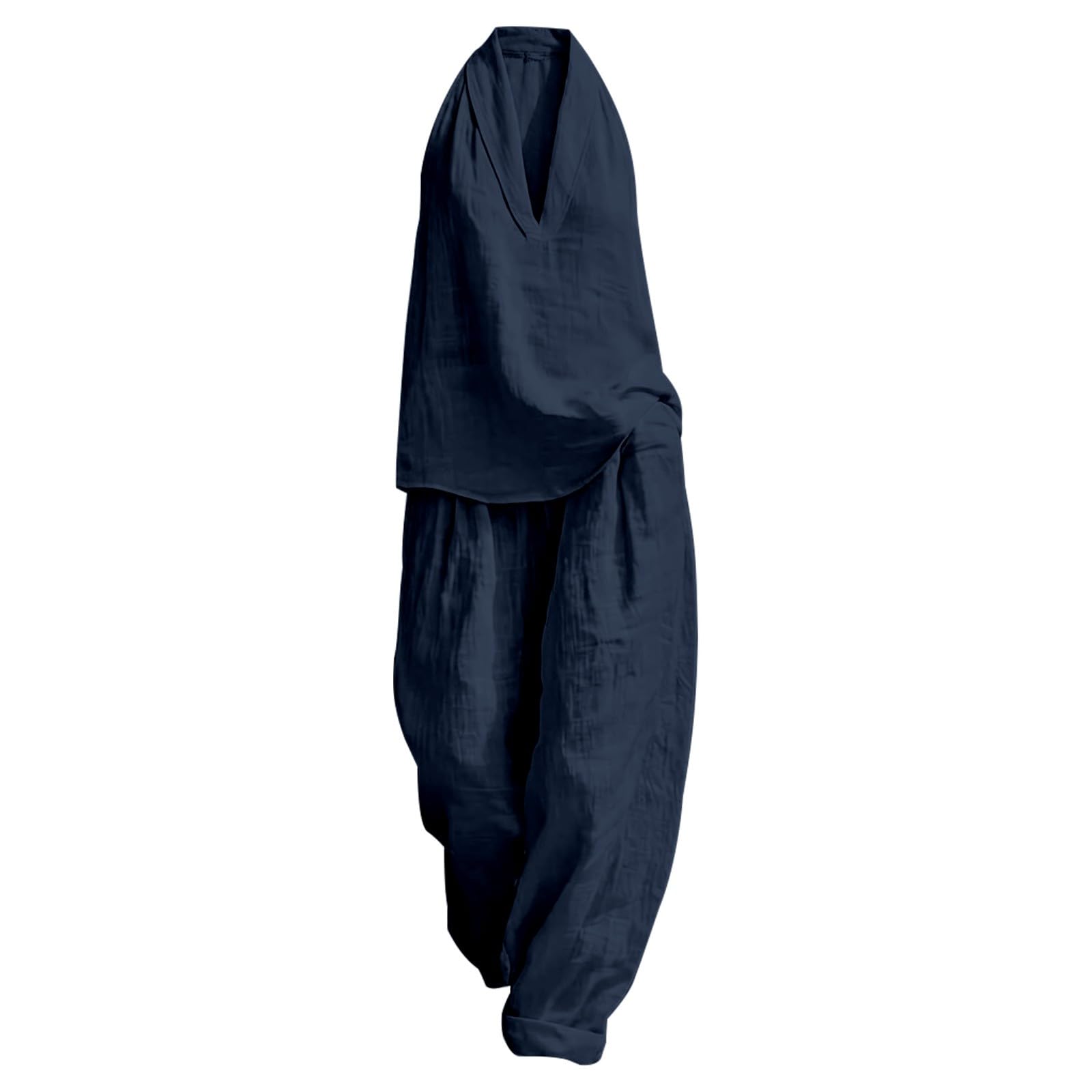 Completo Lino Donna Completi Estivi Donna con Scollo a V Completo Casual da in Due Pezzi Ampio Tailleur Lino Fresco Estivo Tessuti Comfortable Casa Tuta Completa Estiva Ideale per Estate al Mare