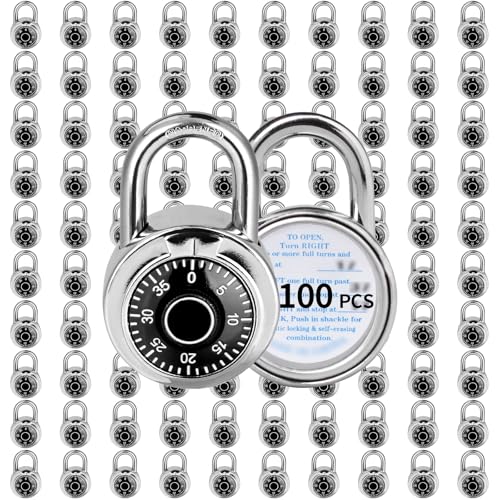 Image of Combination Lock, LQYN Standard Dial Combination Lock, Pack of 100; Black Turnplate, 2 in. Wide, Fixed Three Digital Combination, for School, Gym & Locker, Toolbox, Gate