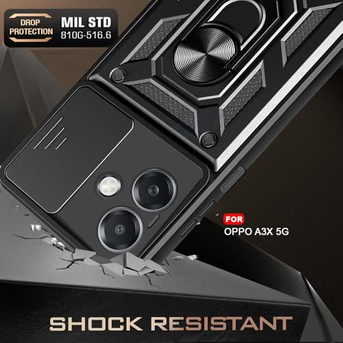 Image of AESTMO Tough Armor Oppo A3X 5G Bumper Back Case Cover | Ring Holder & Sliding Camera Shield Cover | 360 Degree Protection Back Case Cover for Oppo A3X 5G (Black)