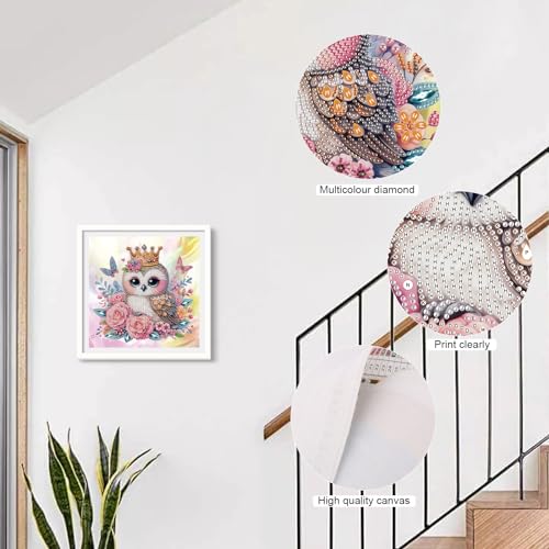 Image of AiYuanzsh Diamond Art Kits for Adults, 5D Special Shape Owl Diamond Painting, Crystal Rhinestones Diamond Art Kits for Beginners, DIY Animal Diamond Art for Home Wall Decoration Gift, 12x12 Inch