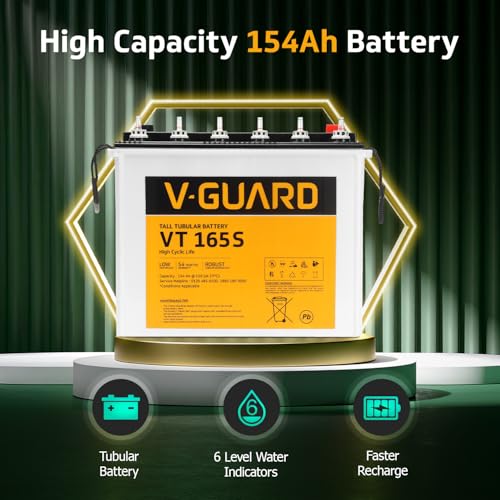 Image of V-Guard VT 165S Inverter Battery |Tubular Technology| High Backup Performance | 154Ah@C20 Capacity | 2.5 + 2 Year Warranty