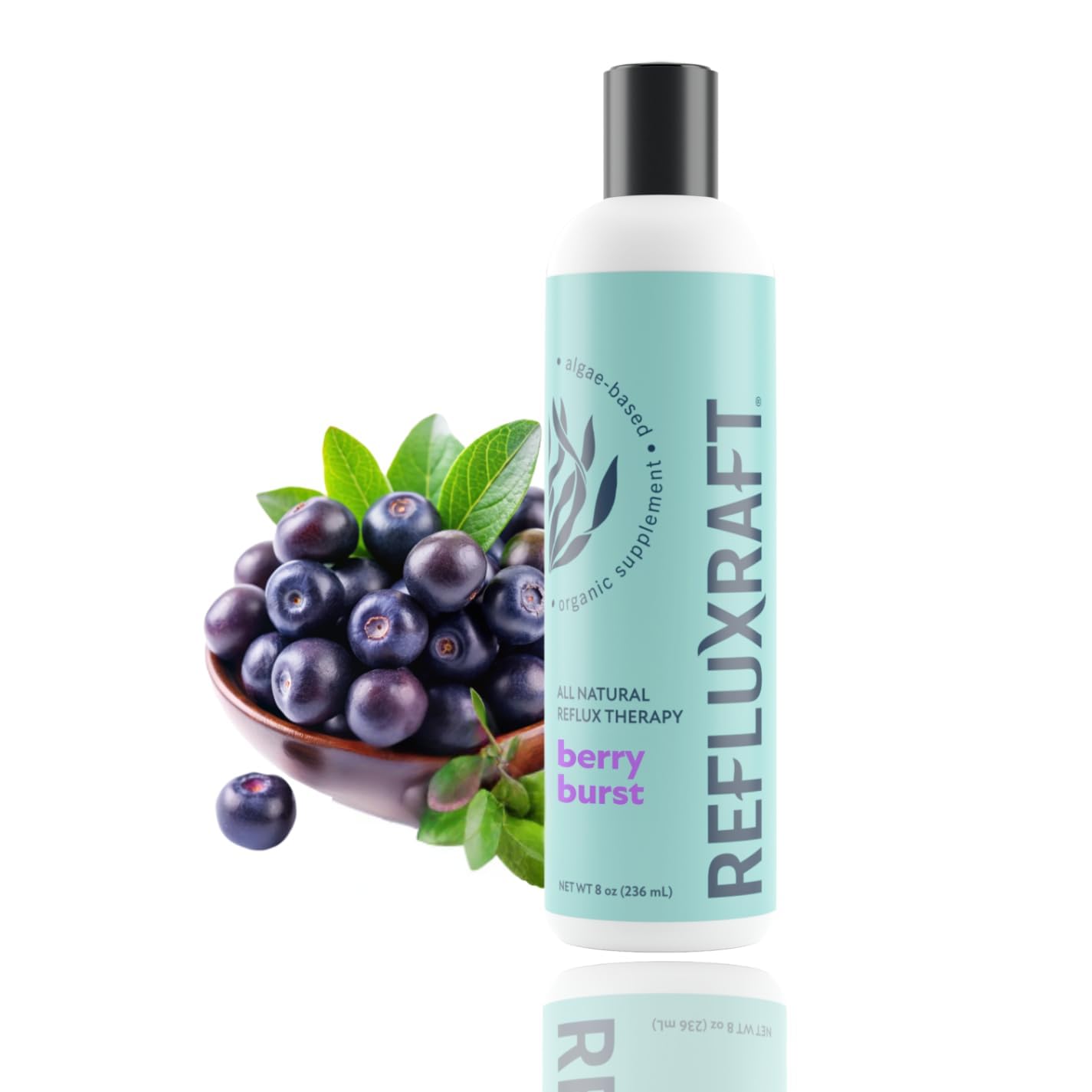 Acid Reflux Therapy with Organic Alginate, Pregnancy Safe, Fast & Long-Lasting GERD & LPR Support, Zero Sugar, Gluten-Free, Low Sodium, Berry Burst, 47 Gel Servings, 8 OZ Bottle