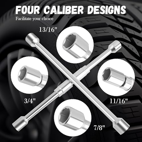 Image of Universal Lug Nut Removal Tool,Foldable 17mm,19mm,21mm,23mm 4 Way Lug Wrench for Labor Saving Removing and Fastening,14 Inch Heavy Duty Cross Lug Nut Wrench of Tire Tools