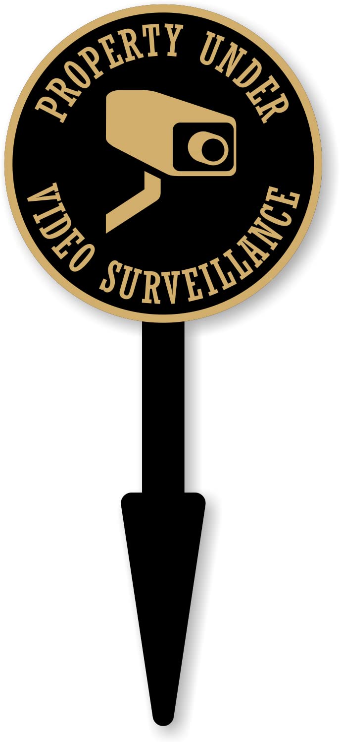 SmartSign Property Under Video Surveillance Yard Sign for Lawn/Outdoor - Single-Sided, 17 x 7.5 inch, 375 mil Thick Rustproof Cast Aluminum Metal Plaque, Black and Gold