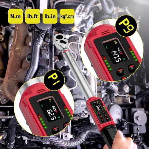 ANPUDS 1/2 Inch Drive Digital Torque Wrench, 2.2-147.5 Ft.lb/3-200Nm, Electronic Torque Wrench Set with ±1% Accuracy, Vibration, Buzzer and LED Flash Notification for Motorcycle Car