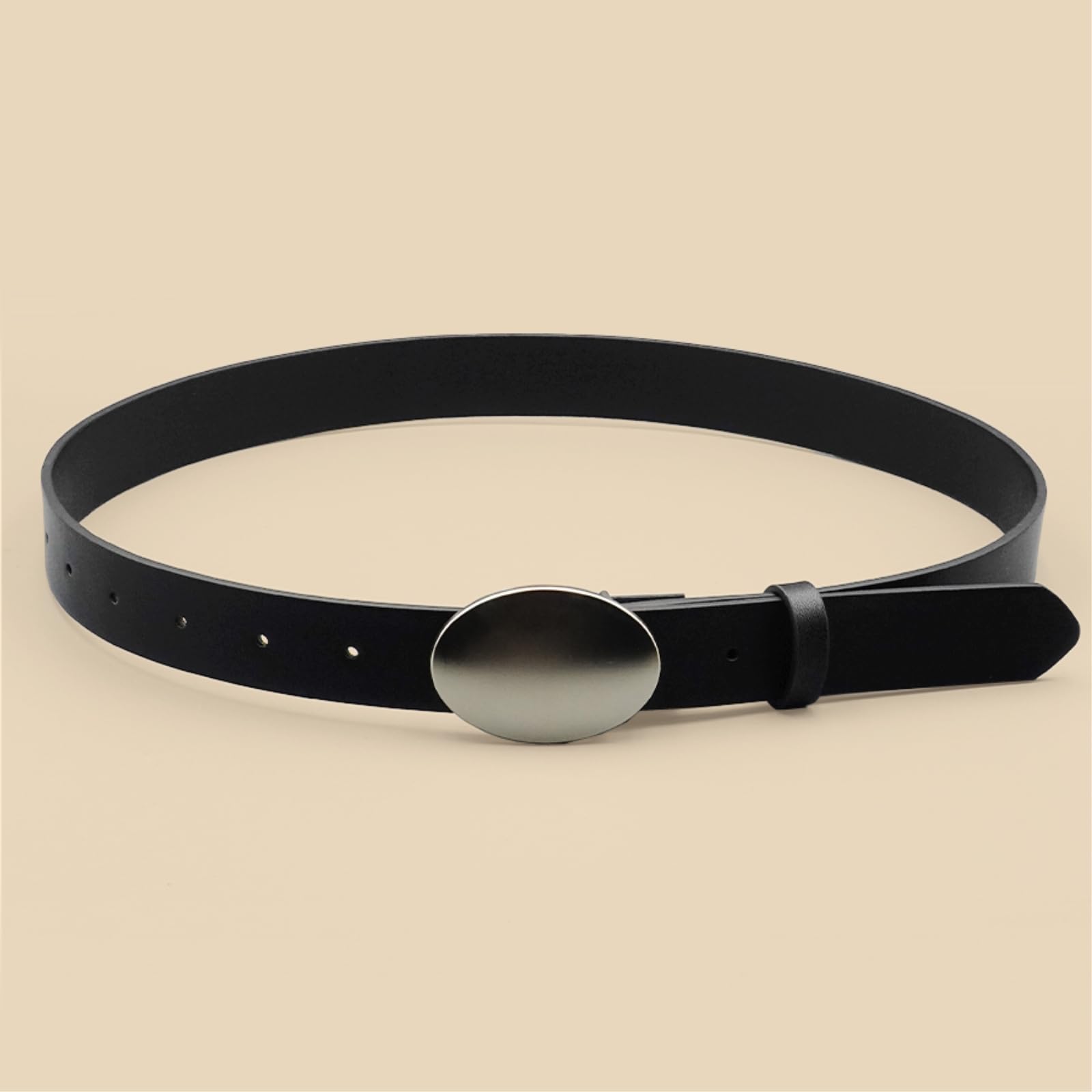 Ceinture À Boucle En Métal Lisse Forme Ovale, Décontractée Et Simple, Décorative Classique